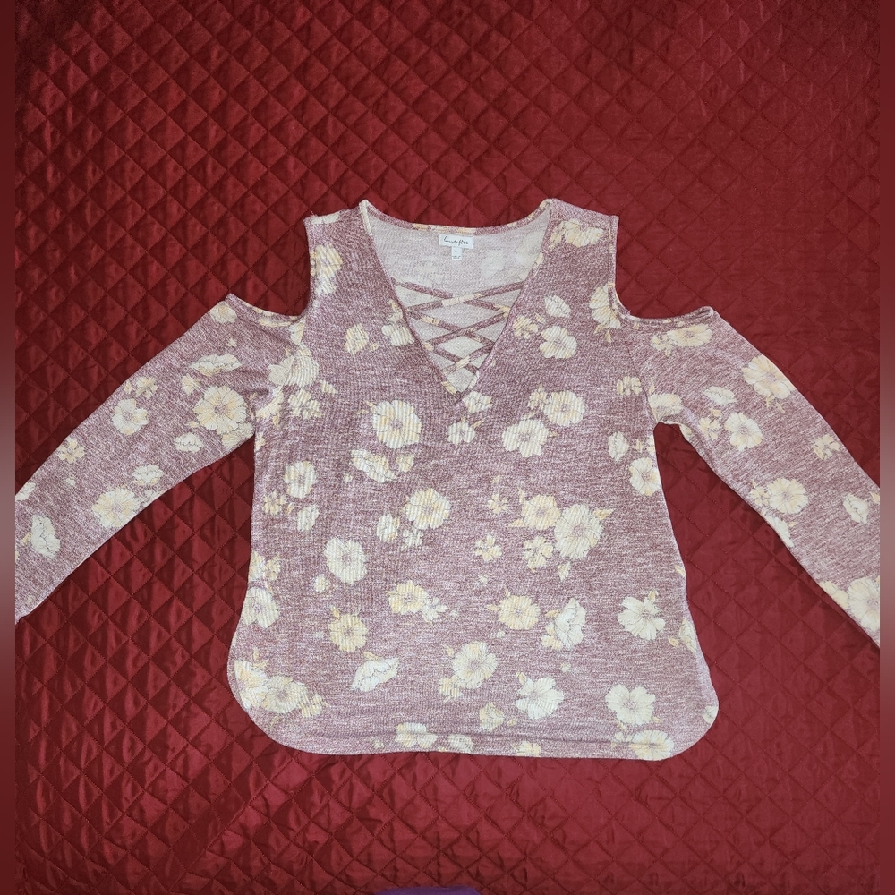 Love Fire Floral Cold Shoulder Top